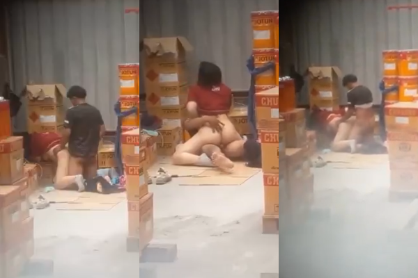 คลิปโป๊หลุดไทย หนุ่มสาวโรงงานแอบมาเย็ดกันโกดังสินค้า